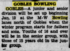 M&W Bowling Lanes - Jan 1962 Article
